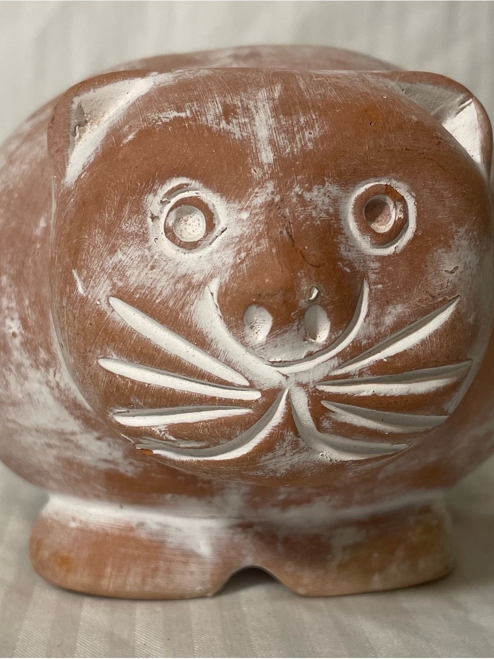 Handcrafted Brown Ceramic Cat Figurine - Decorative bank Accent